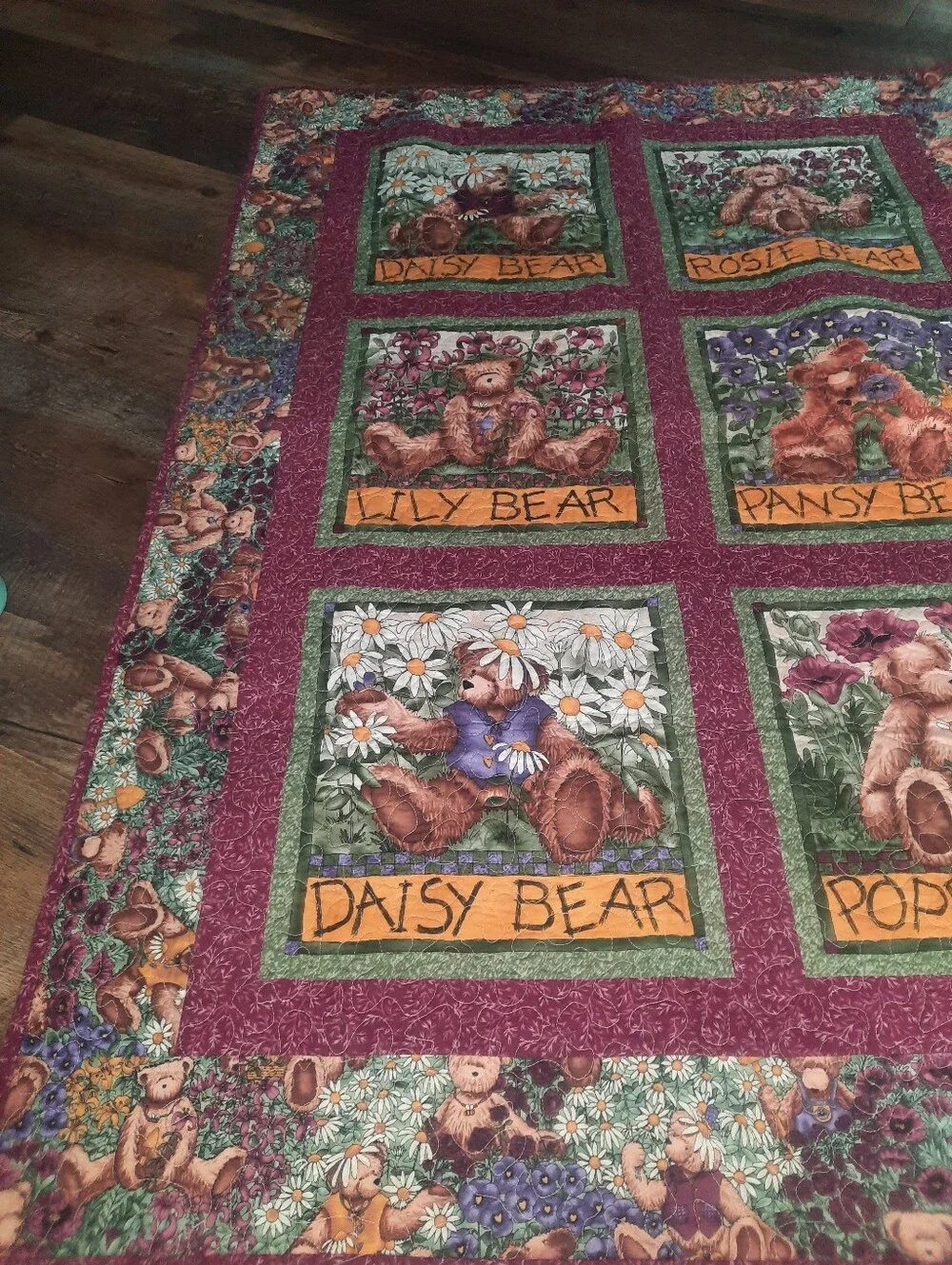 Floral Garden Party Small Teddy Bear Quilt- Daisy, Lily, Pansy, Poppy